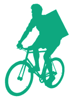das symbolische Bild eines Fahrradkuriers in grün
