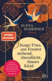 das Cover von Junge Frau, am Fenster stehend, Abendlicht, blaues Kleid